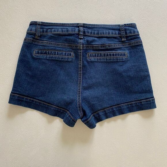 Women’s Sailor Button Front Denim Shorts Size 7 Dark Wash Stretch High Waist - Picture 2 of 7